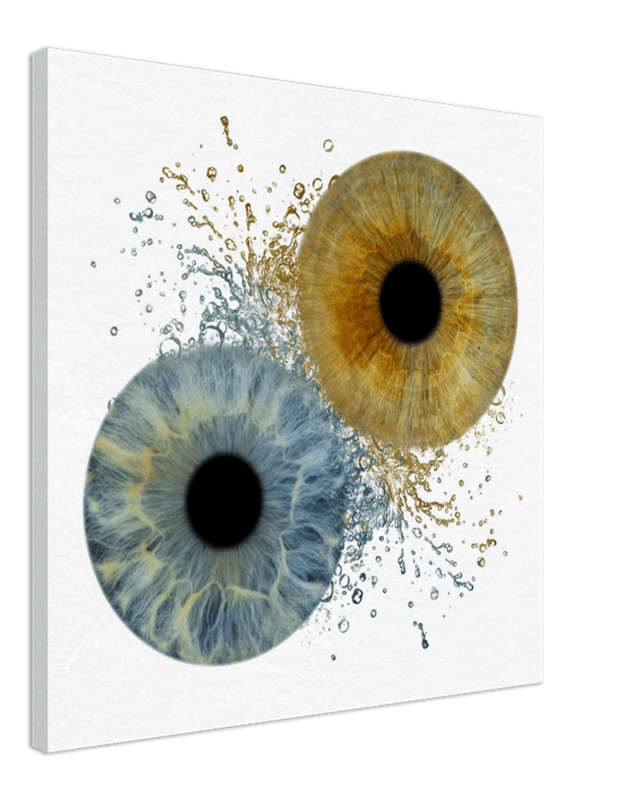 Abstract artwork of two eye-like patterns on a white background