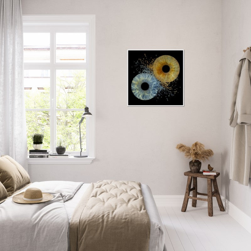Bedroom with a abstract art piece on the wall