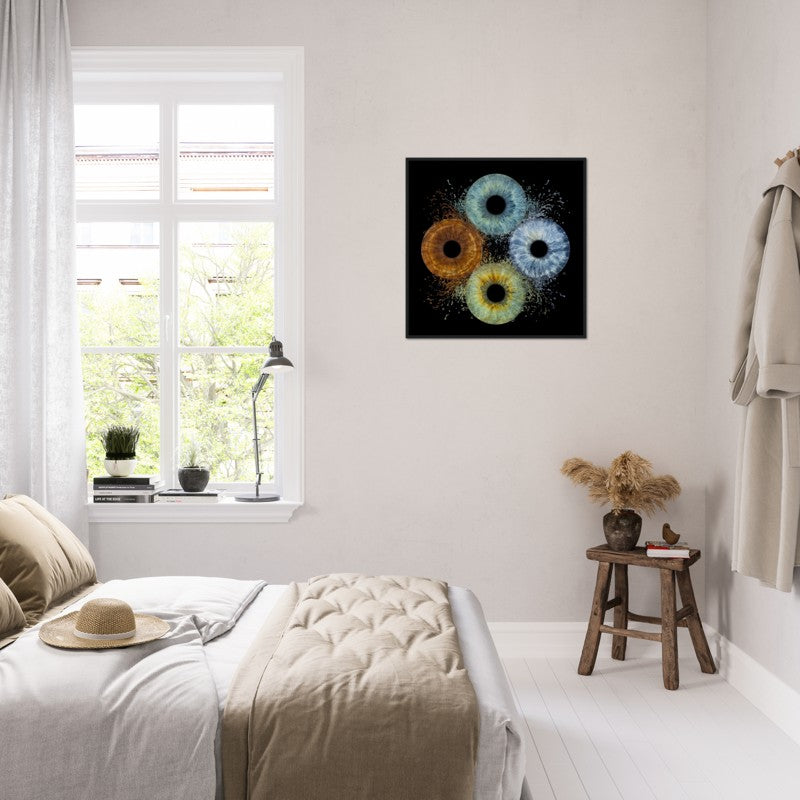 Modern bedroom with a abstract art piece on the wall