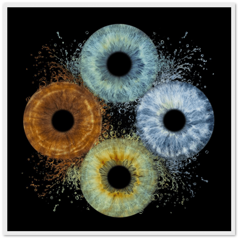 Colorful eye-like patterns on a black background