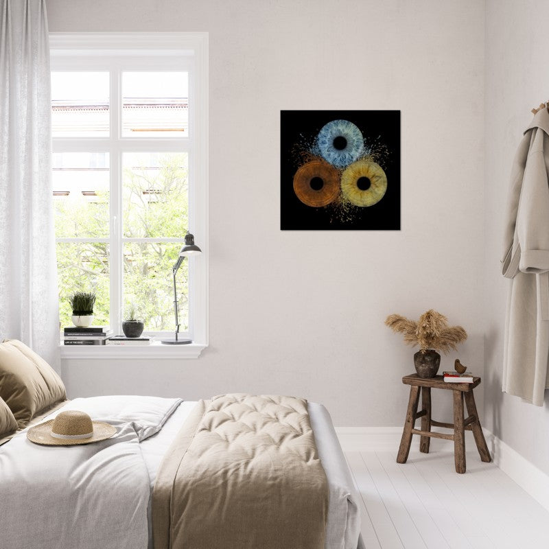 Modern bedroom with abstract art on the wall