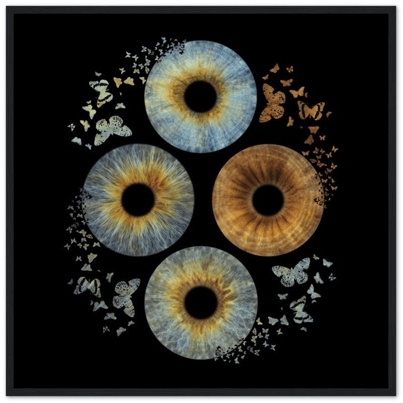 Custom Quartet Iris Black Framed Poster with butterfly effect