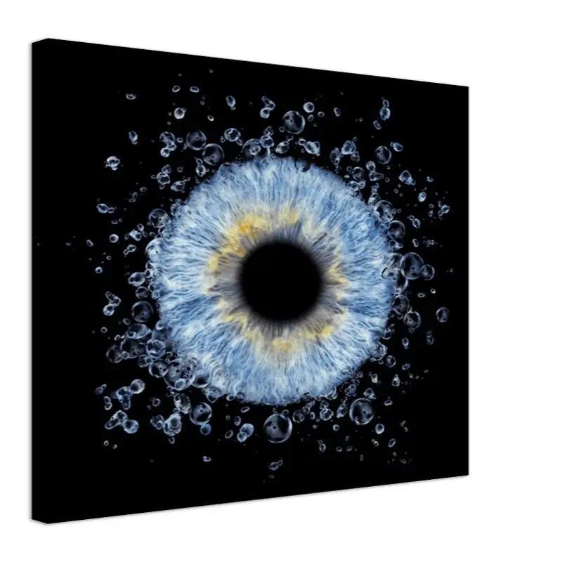 Custom iris canvas art with dewdrop effect on black background