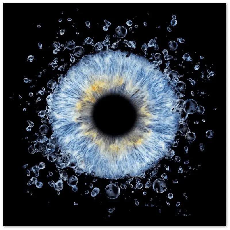 Custom iris premium poster with dewdrop effect on black background