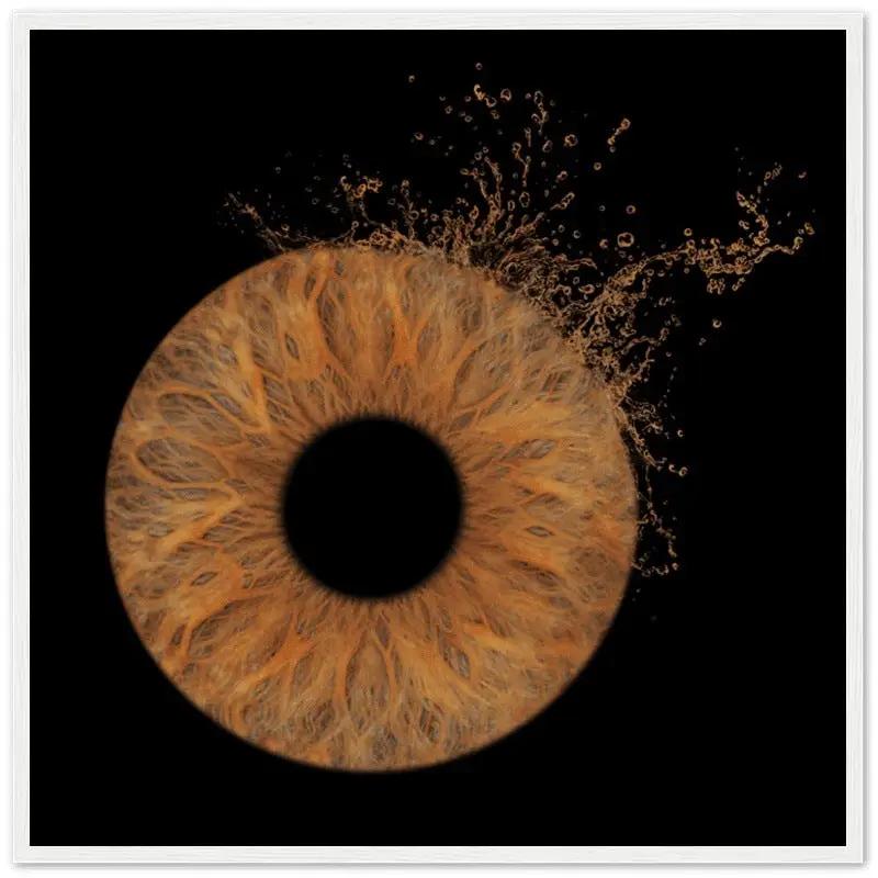 Custom iris framed poster with splash effect on black background.