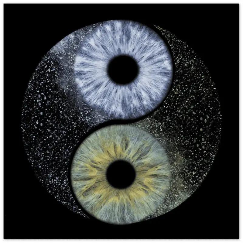 Ethereal custom duo iris canvas art with yin-yang effect