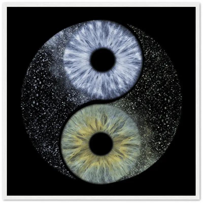 The Ethereal duo iris poster with white frame, black background