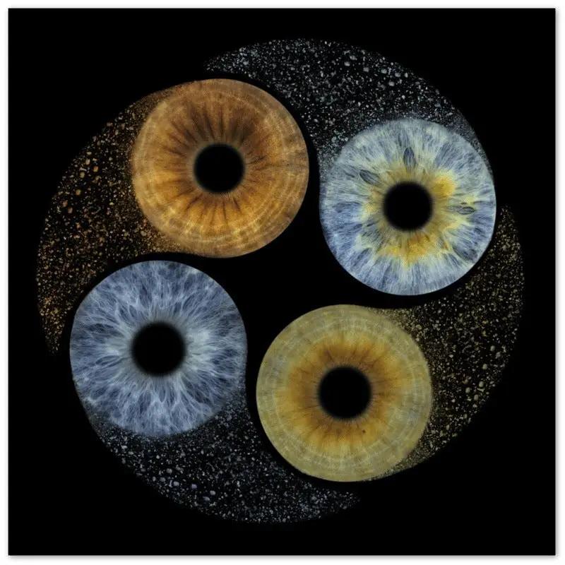 Close-up of Ethereal Quartet Iris Canvas with vibrant irises