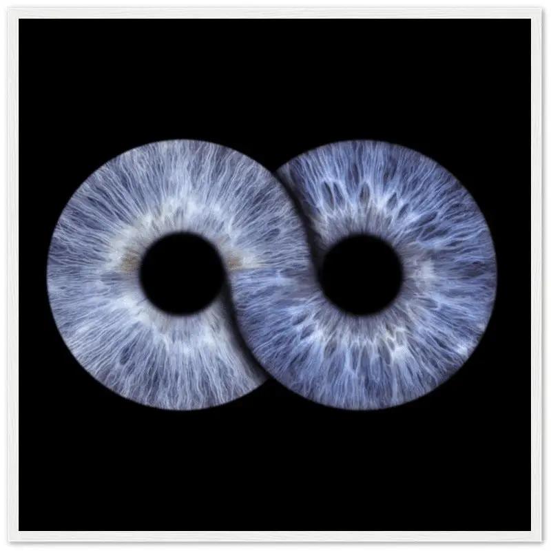 Infinite duo iris art on black background, white frame