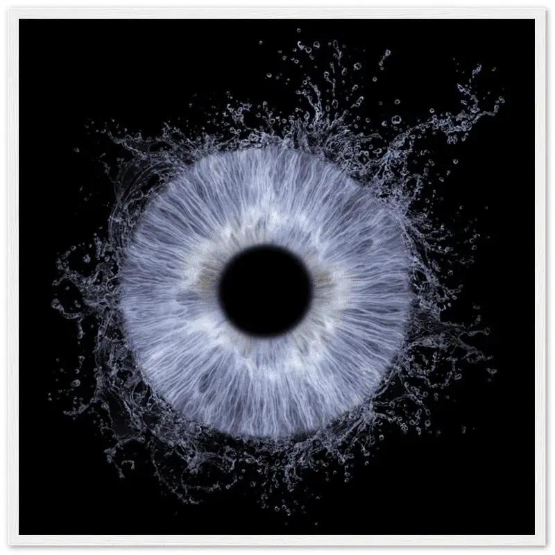 Mystic iris art with black background, white frame