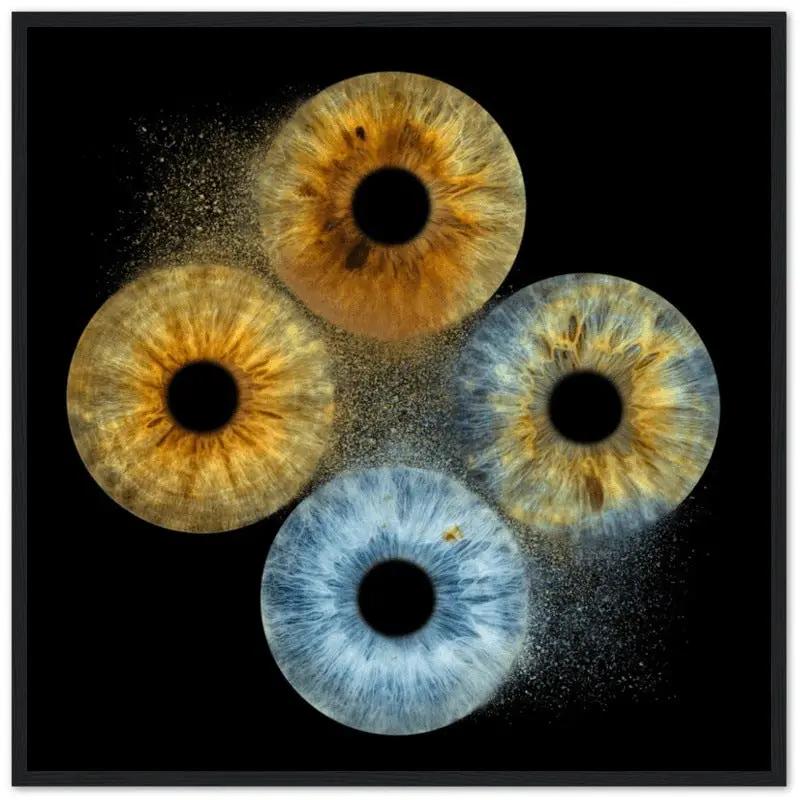 Custom quartet iris poster with black frame on dark background