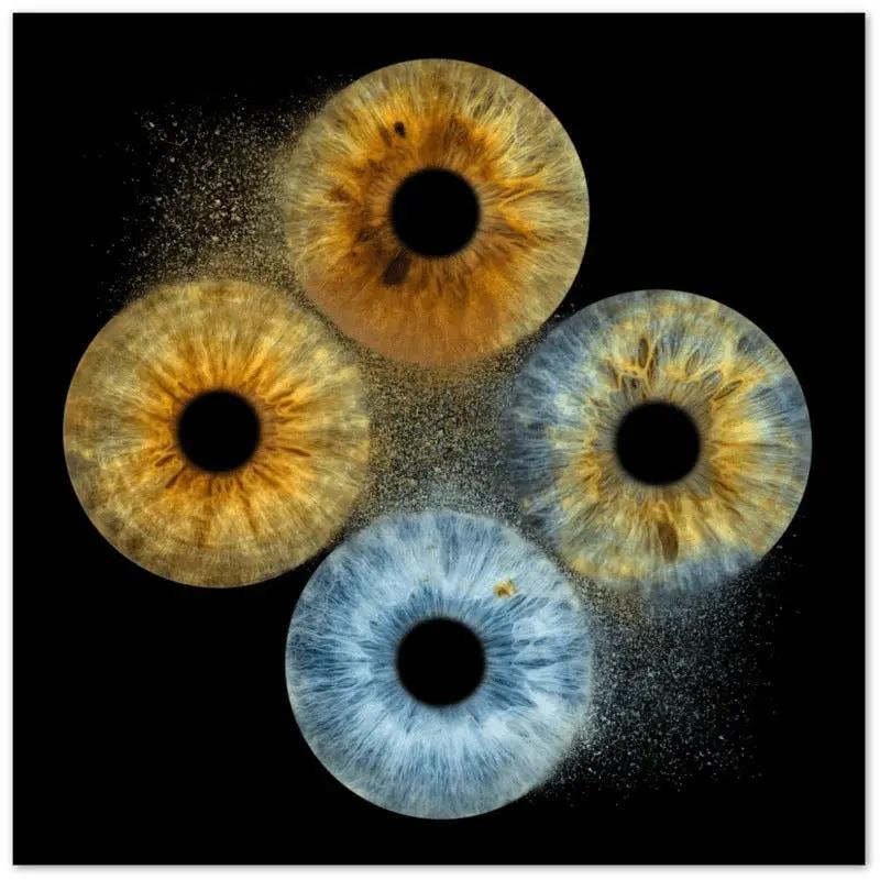 Detailed iris canvas art with four vibrant eyes