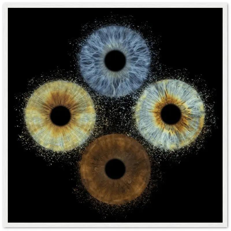 Custom quartet iris poster with white frame on black background