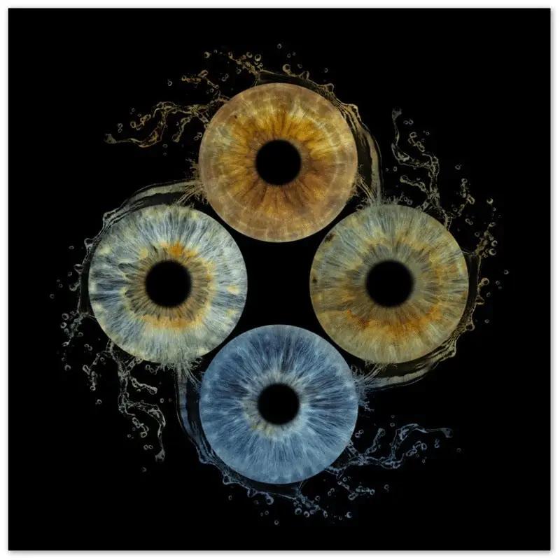 Custom quartet iris poster with four unique irises on black background